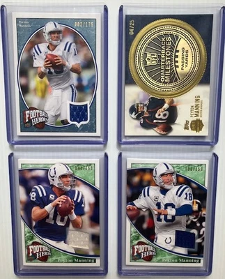 Peyton Manning JERSEY CARD LOT (4) Upper Deck Heroes + Topps Gold Medallion MINT - Image 1 of 4