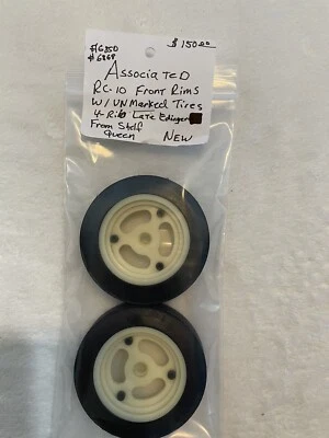 Associated RC 10 Late Edinger Front 4 Rib Tires NO SIDE WRITINGS W/ Rims NEW !!! - Image 1 of 4
