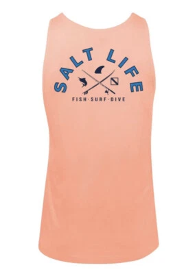 SALT LIFE PAPAYA "FISH SURF DIVE" 背心上衣衬衫男式大号全新带标签 — 第 1/2 张图片