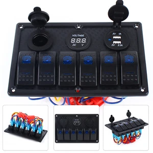 Panel de conmutación LED 12V coche barco doble interruptor 6 velocidades panel USB voltímetro - Imagen 1 de 12