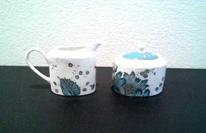 Eliza Teal Cream & Sugar Bowl w/Lid Set 222 Fifth PTS International MINT - Picture 1 of 6