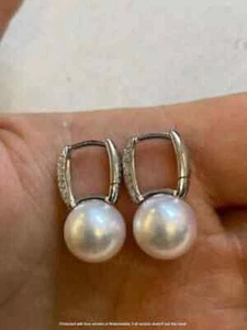 1.60Ct Round Natural Pearl Drop/Dangle Stylish Earring's 14K White Gold Plated - Picture 1 of 8