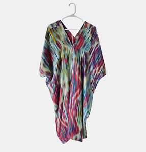 Natori Satin Kimono Caftan Dress Abstract Stripes S Lounge Beach Resortwear - Picture 1 of 7