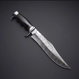CUSTOM HAND MADE Damascus STEEL HUNTING BOWIE KNIFE HANDLE BULL HORN - Bild 1 von 4