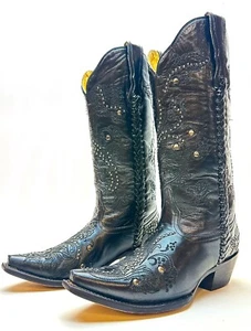 Damen-Cowboy-Westernstiefel Corral G1143 schwarz Leder Nieten bestickt Größe 7M - Bild 1 von 11