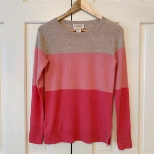 Nanette Lepore 100% Cashmere Pink Striped Sweater Crew Neck Long Sleeve Women XS - Picture 1 of 4