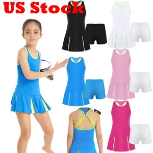 Kids Girls Tennis Dress Golf Skorts with Underpants Sport Shorts Sets Tracksuits - Picture 1 of 51
