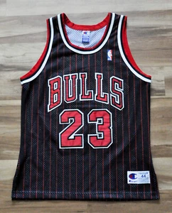 Michael Jordan Chicago Bulls Champion Jersey Pin Stripe Authentic Sewn Men 44 L - Picture 1 of 11