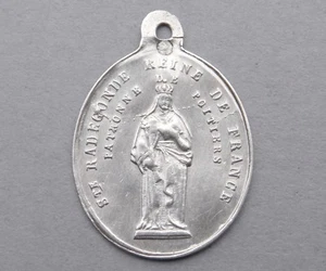 Antico ciondolo in argento religioso francese. Saint Radegonde (Clotaire). Radegund. - Foto 1 di 2