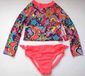 Penelope Mack Girl's 6 2 Pc Long Sleeve Rash Guard Tankini Swimsuit Pink - Picture 1 of 3