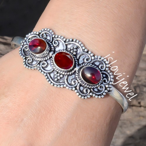 VALENTINO Bracciale in argento sterling 925 con pietre preziose granato e granato sfaccettato per fidanzata