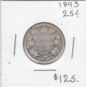 1893 Canada 25 Cents Silver Coin - Bild 1 von 3