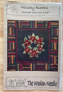 Holiday Blooms Quilt Muster - Weihnachtsstern Kranz Schiene Zaun Grenze 43" x 43" - Bild 1 von 2