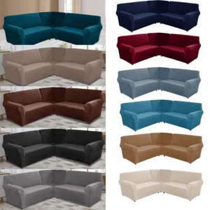 Stretch Velvet L Shape 5 Seater Sofa Cover Corner Sectional Couch Sofa Slipcover - Picture 1 of 118