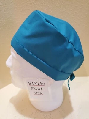 Solid Teal Men's Skull/Chemo Surgical Scrub Hat/Cap Handmade - Image 1 of 4