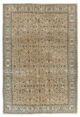 7.5x11 Ft Large Hand-Knotted Vintage Anatolian Wool Area Rug with Floral Design - Image 1 of 4
