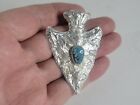 Lone Mountain Turquoise Sterling Silver Arrowhead Pendant Handmade Signed 34.5g