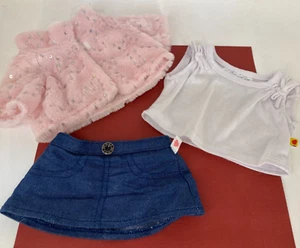 Build-A-Bear 🐾 Skirt, Top & Pink Fluffy Jacket 🐾 BAB Outfit / Clothing - Picture 1 of 5