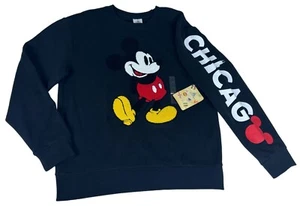 NWT Disney Mickey Mouse Chicago Sweatshirt Top Men's M Black Round Neck Pullover - Picture 1 of 8