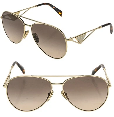 Gafas de sol PRADA TAMPO TRIANGLE Dorado Marrón PR73ZS 73Z Moda Unisex Metal Piloto Foto 1 de 4