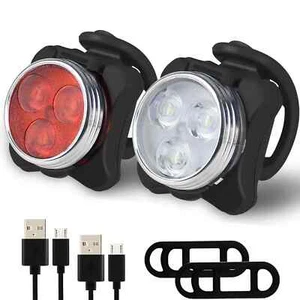 Rechargeable Bike Light Set LED Bicycle Lights Waterproof Headlight Front Rear - Picture 1 of 15