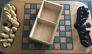 Old Antique Circa 1940's French Chess Set-Polished Wood Original Wooden Box~OOAK - Picture 1 of 6