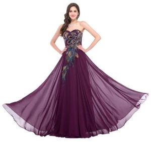 Women's Embroidered Peacock Dress Masquerade Party Evening Prom Bridesmaid Gowns - Picture 1 of 18