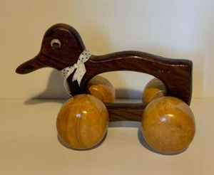Vintage Wooden Duck Toy with Wheels Pull Toy or Back Massager Wood 12” TorchLig - Picture 1 of 2