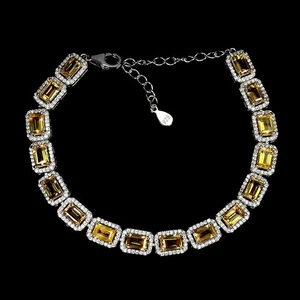925 Sterling Silver Bracelet Octagon Citrine 6x4mm Natural Gemstone Jewelry - Picture 1 of 14