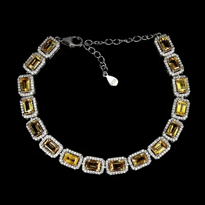 925 Sterling Silver Bracelet Octagon Citrine 6x4mm Natural Gemstone Jewelry - Image 1 of 4