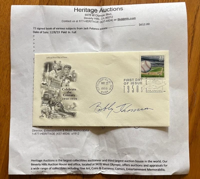 BOBBY THOMSON AUTOGRAPHED "SHOT HEARD AROUND The WORLD" 1999 FIRST DAY ISSUE FDC - Image 1 of 2