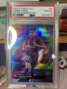 2023-24 Topps Finest UEFA Lamine Yamal RC Barcelona Sky Blue /275 PSA 10 GEM MT - Picture 1 of 4
