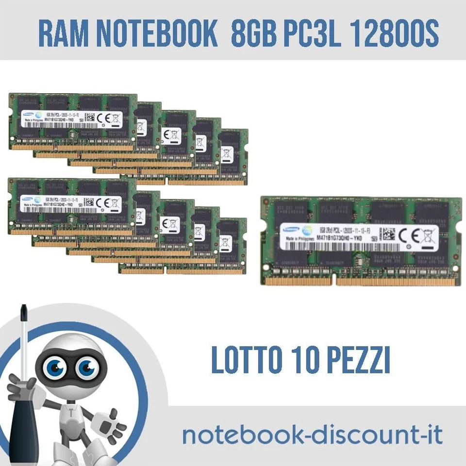 LOTTO 10 PEZZI di RAM  per Notebook 8GB PC3L 12800s MEMORIA RAM SODIMM DDR3 1600 - Immagine 1 di 1