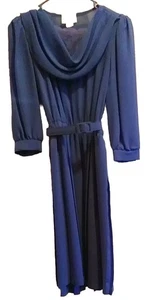 Vintage 70s Bobby’s Girl Womans Dress Size 6 Blue Chiffon Belted Lace - Picture 1 of 20