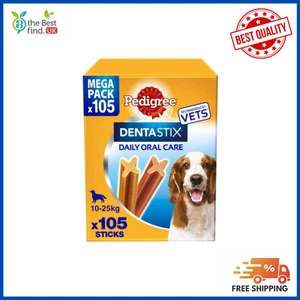 Pedigree DentaStix Daily Dental Chews Medium Dog 10-25kg 105 Sticks Free UK - Picture 1 of 2