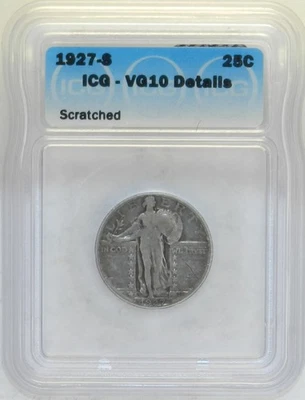 1927 S SLQ Standing Liberty Quarter ICG VG 10 Details [scratch] [E] - Image 1 of 4