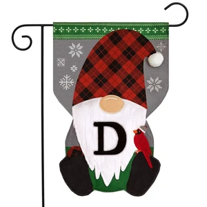 Briarwood Lane Winter Gnome Burlap Monogram Letter D Garden Flag - Picture 1 of 6