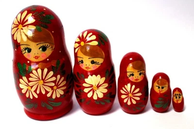 Set 5 pezzi bambole nido vintage tradizionali russe 3 varianti #255 - Immagine 1 di 4