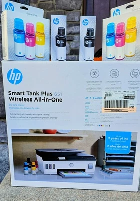HP Smart Tank Plus 651 Wireless All-in-One InkJet Printer + 2 Color & 2 Blck Ink - Image 1 of 4