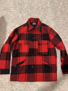 Vintage Pendleton Red Black Buffalo Plaid Mackinaw Jacket Shirt Jac Men's M Wool - Picture 1 of 5