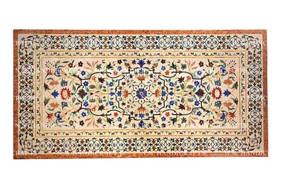 6'x3' antique design cream marble dining Table italian pietra dura inlay art - Image 1 of 4