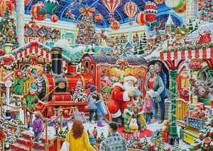 Ravensburger Christmas No29: Santa's Steam Train Grotto 1000 piece Jigsaw Puzzle - Picture 1 of 6