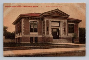 Postkarte KS Arkansas City Kansas Carnegie Öffentliche Bibliothek Gebäudefront - Bild 1 von 2