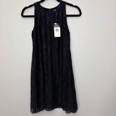 Vestido Swing Lauren Ralph Lauren Para Mujer Azul Marino Metálico Encaje Vaina Nuevo 0 Foto 1 de 4
