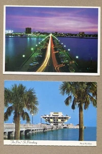 Lote de 2 San Petersburgo, FL. POSTALES The Pier at Dusk & The Pier Ivert Pyramid - Imagen 1 de 4