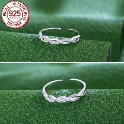 Adjustable 100% CZ 925 Sterling Silver Twisted Rope Ring Cubic Zircon for Bridal - Image 1 of 4
