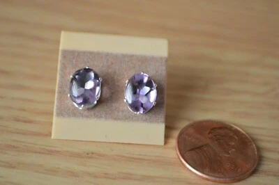 3.14ct Natural Buff Top Purple Amethyst  Earrings Sterling Silver 9x7mm VVS - Image 1 of 4
