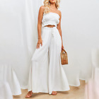 Womens Casual Wide Leg Palazzo Pants Culottes Pure High Waist Loose Trousers US