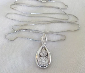 14K White Gold Floral Drop Cluster Diamond Necklace - 3.90 gms, 20 in, 0.18 ctw - Picture 1 of 9