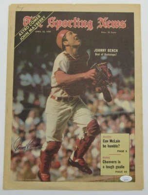 Johnny Bench Salón de la fama Firmado/Autografiado 18 de abril de 1970 Sporting News Reds JSA 192912 Foto 1 de 3